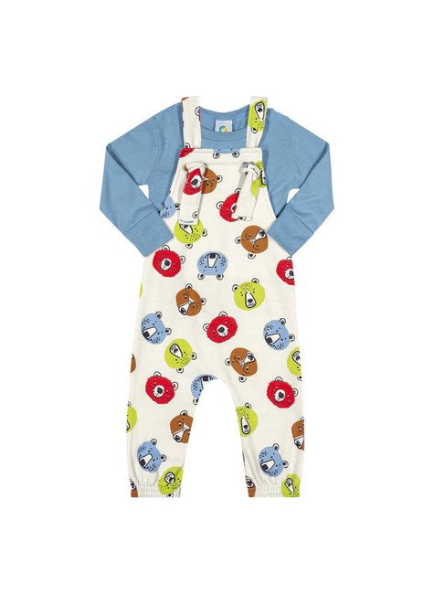 01 conjunto jardineira ursinhos bebe menino alenice