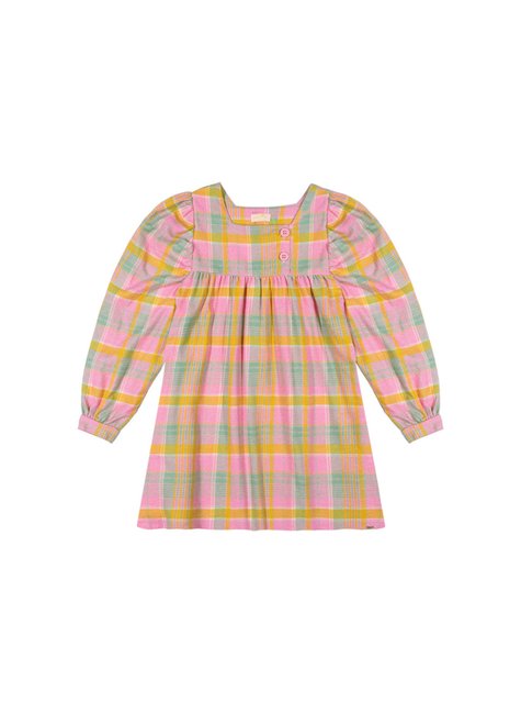 01 vestido xadrez manga bufante trendy menina charpey