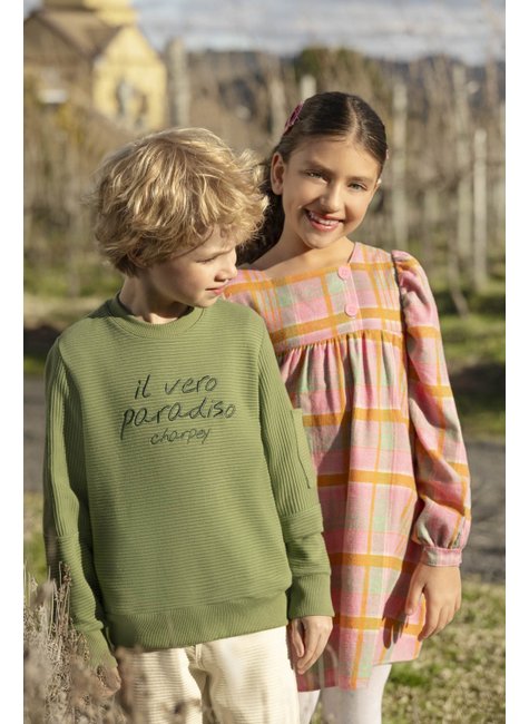 04 vestido xadrez manga bufante trendy menina charpey